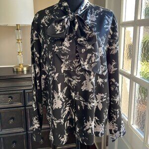 Nordstrom Silk Blend Blouse Tie Long Sleeves Medium Designer 0084